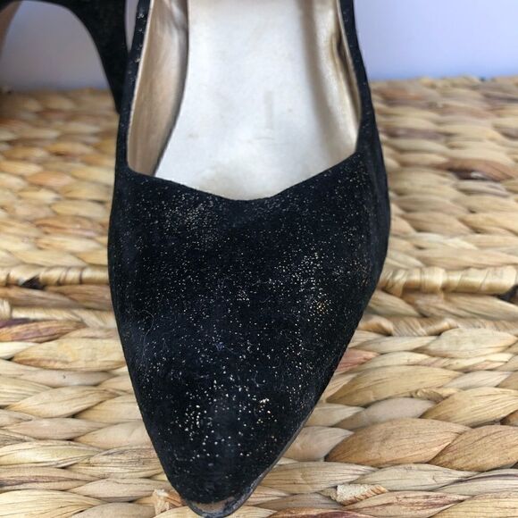 Ann Taylor Loft Black Velveteen Gold Glitter Heels - Picture 2 of 14